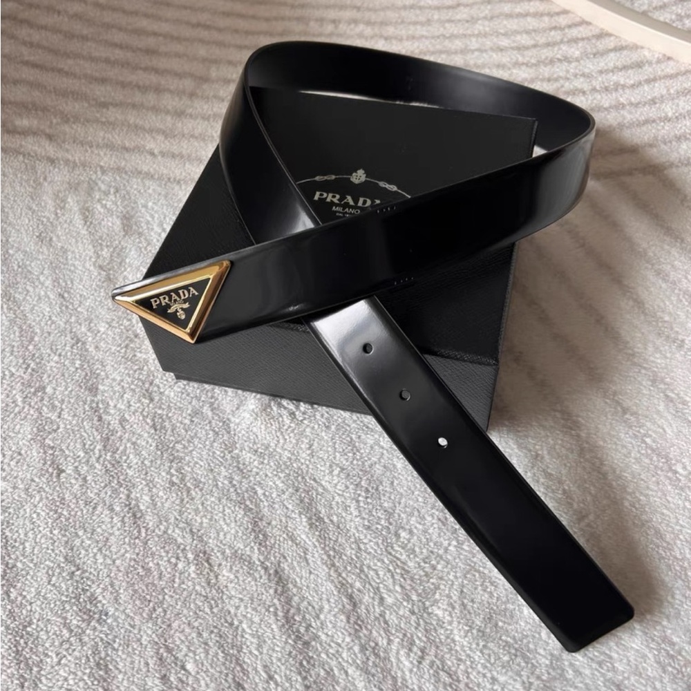 Prada Belt with Signature Logo Plaque